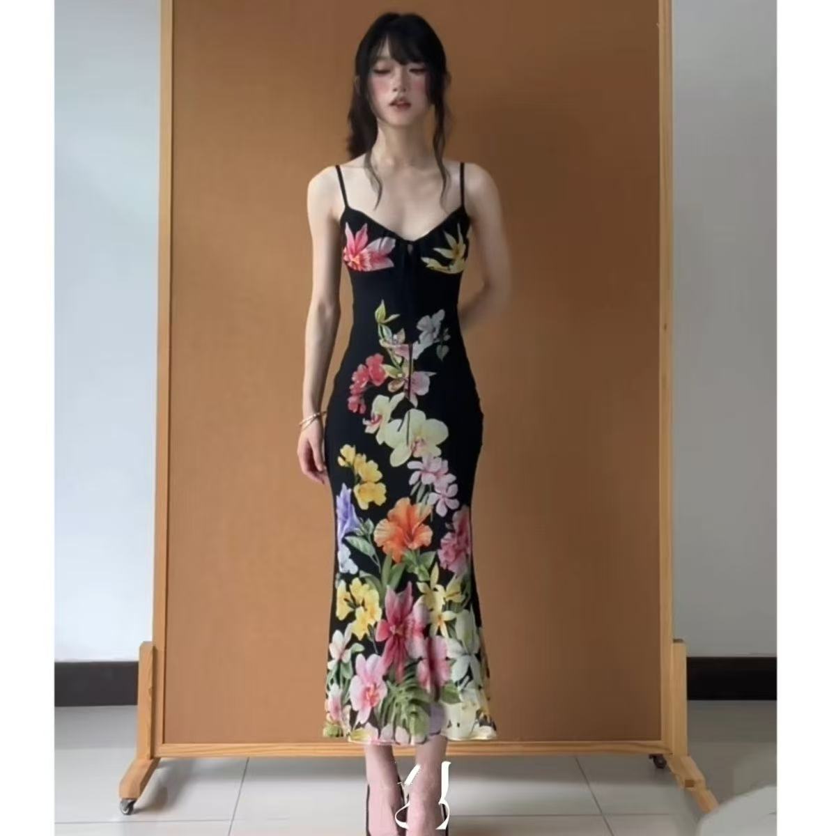 Tropic Strap Vintage - Ретро-платье с тропическим цветочным принтом, женское